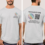 Front Back Printed Company Logo & QR Code Business T-Shirt<br><div class="desc">Create your own custom printed company logo scannable tshirts for business promotional advertising or employee uniforms. To create your own QR code using the generator, simply type the website URL into the template. All wording is simple to personalise or delete. The colours, fonts and logo transparency are also easy to...</div>