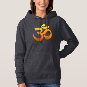 Front & Back Yoga Om Mantra Symbol Gold Sun Womens Hoodie