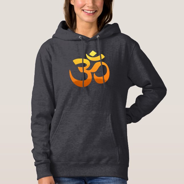 Front & Back Yoga Om Mantra Symbol Gold Sun Womens Hoodie (Front)