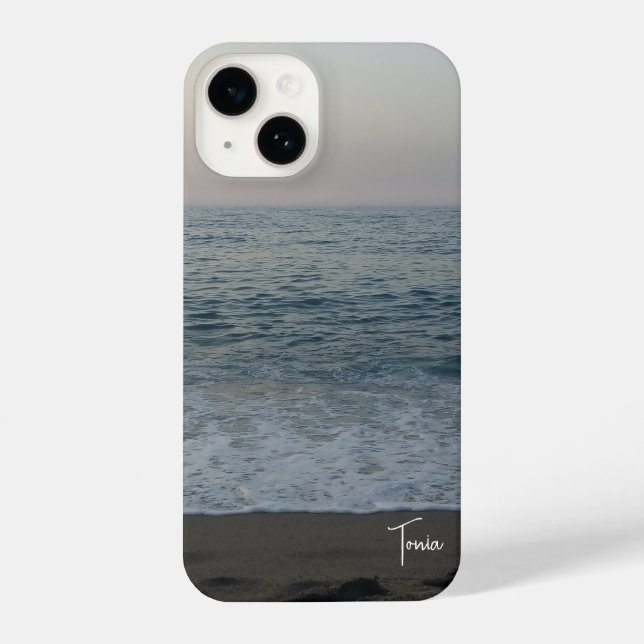 front calm beach with typographical personalised n iPhone case (Back)