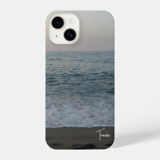 front calm beach with typographical personalized n iPhone 14 case