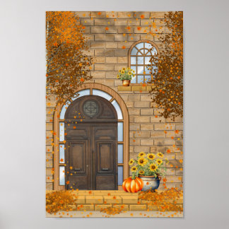 Front Door Autumn Vibes and fall leaves Poster