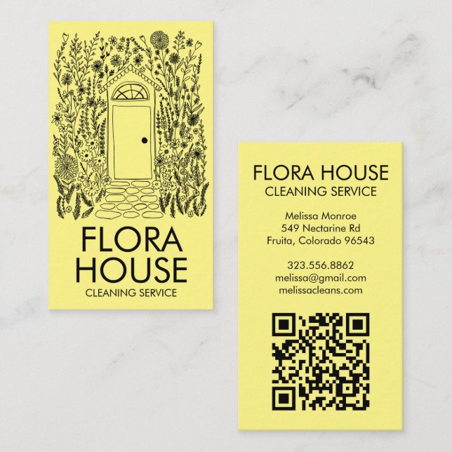 FRONT DOOR House Cleaning Yardwork Garden QR Code Business Card (Front/Back)