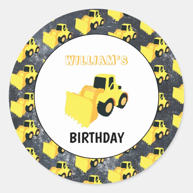 Front End Loader Construction Truck Birthday Classic Round Sticker (Front)