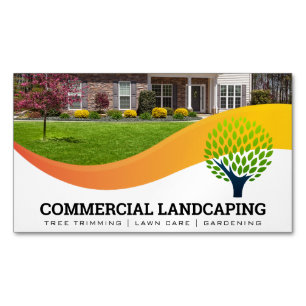 Front Lawn Tree Logo Landscaping Magnetic Business Card