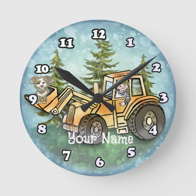 Front Loader Kid Round Clock (Front)