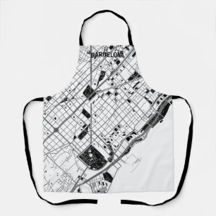 Front minimalist map Barcelona - Black-White Apron