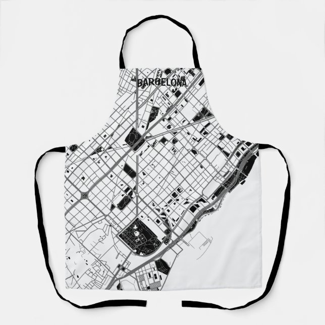 Front minimalist map Barcelona - Black-White Apron (Front)