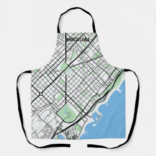 Front minimalist map Barcelona - natural color Apron