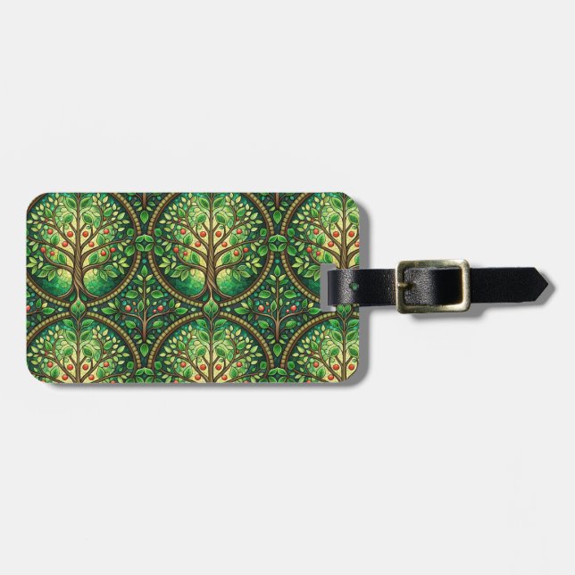 Front of a luggage tag with intricate green  (Front Horizontal)