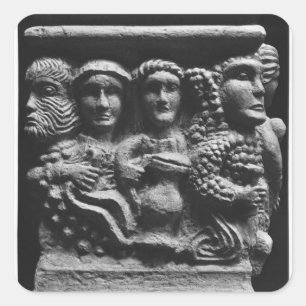 Front of an altar used as a font depicting square sticker