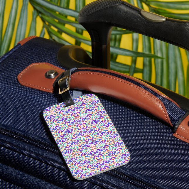 Front of luggage tag with colourful abstract  (Front Insitu 1)