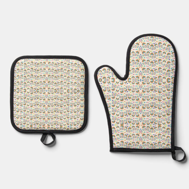 Front of oven mitt and pot holder with colourful oven mitt & pot holder set (Front)
