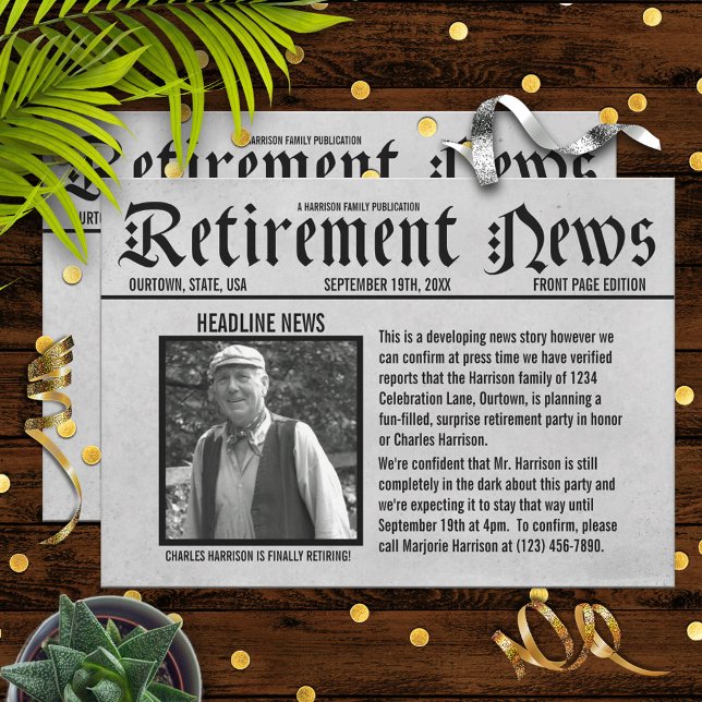 Front Page Newspaper Retirement Party Invitation (Creator Uploaded)