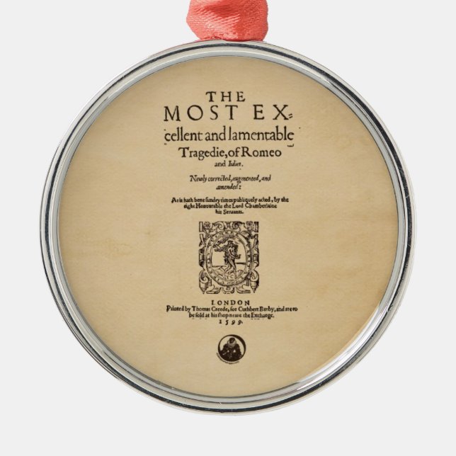 Front Piece to Romeo & Juliet Quarto (1599) Metal Tree Decoration (Front)