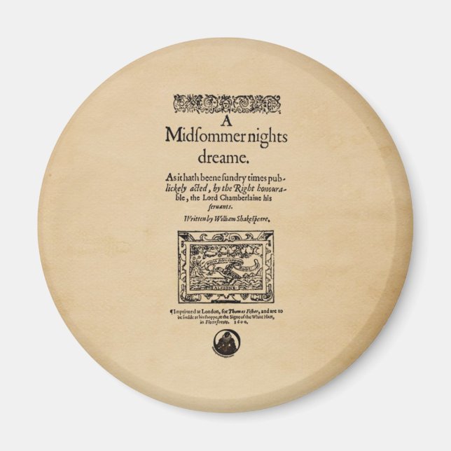 Front Piece to the A Midsummer Nights Dream Quarto Magnet (Front)