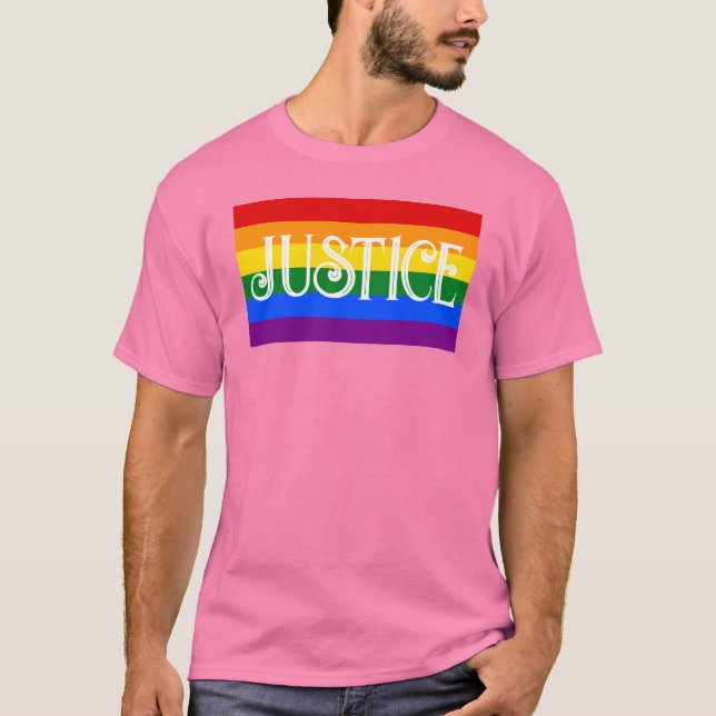 Front: Rainbow Flag/Justice. Back: TVUUC. Pink T-Shirt (Front)