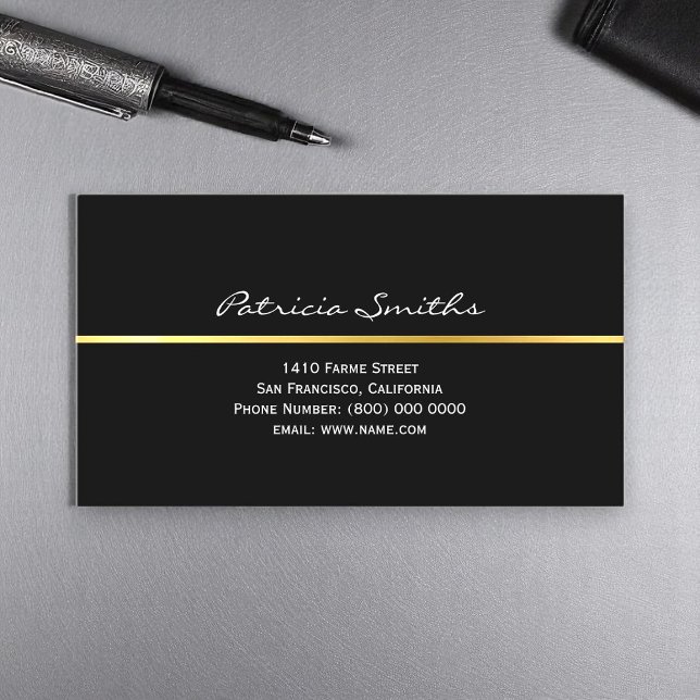 Front Side Only Gold Stripe Signature Black Business Card (Creator Uploaded)