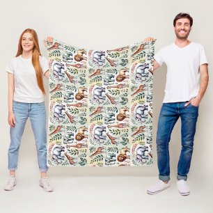 Front view features a playful pattern with cartoon fleece blanket