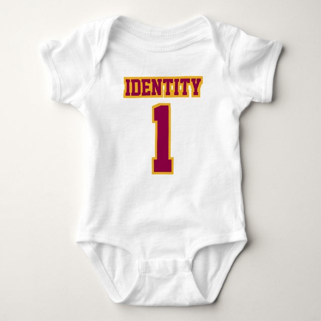Front WHITE BURGUNDY GOLD Romper Football Jersey Baby Bodysuit (Front)
