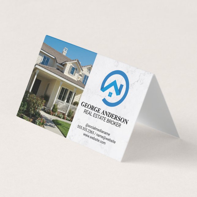 Front Yard Home | Modern Blue Real Estate Logo Business Card (Front)