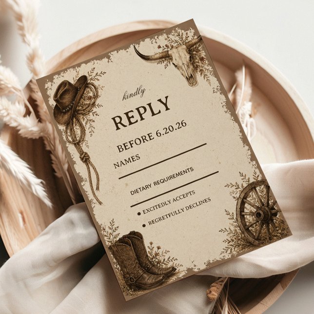 Frontier Prairie Elegant Rustic RSVP Card (Creator Uploaded)