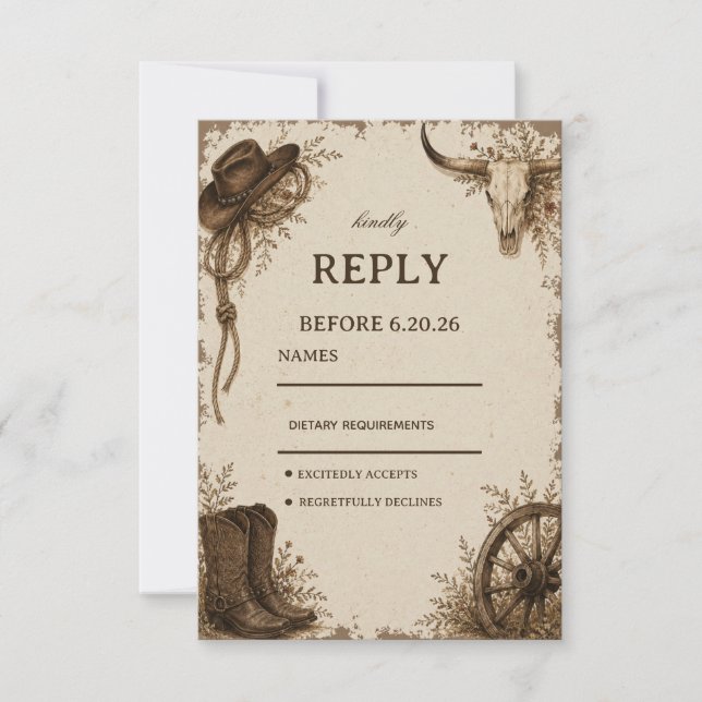 Frontier Prairie Elegant Rustic RSVP Card (Front)