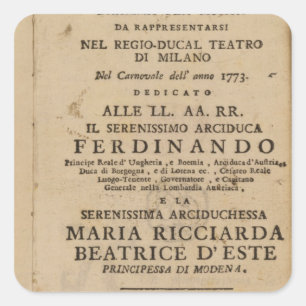 Frontispiece from Mozart's 'Lucio Silla' Square Sticker