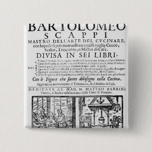 Frontispiece to cook book of Bartolomeo Scappi 15 Cm Square Badge
