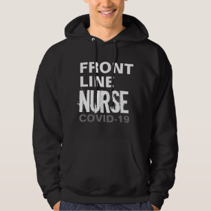 Frontline Nurse Covid 19 Typography Black White Hoodie