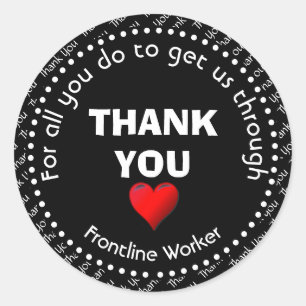 Frontline Worker Customisable Black Thank You Classic Round Sticker