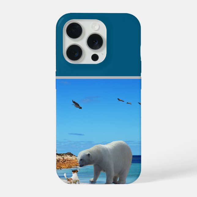 Frost and Fur: A Polar Bear Meets a Fox Terrier  iPhone Case (Back)