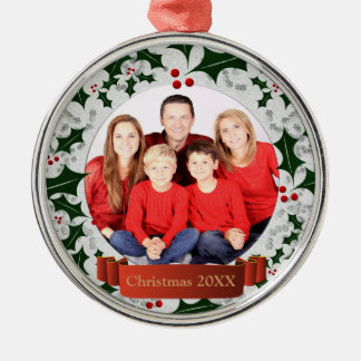 Frost and Holly Wreath Photo Frame Metal Tree Decoration