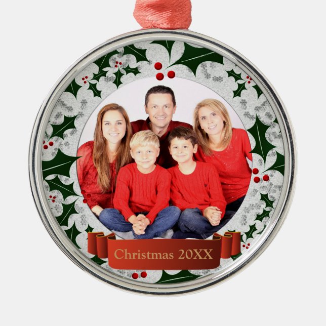 Frost and Holly Wreath Photo Frame Metal Tree Decoration (Front)