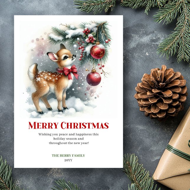 Frost baby fawn snowy forest winter scene greeting holiday card (Frost baby fawn snowy forest winter scene greeting card)