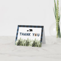 FROST Blue Flannel Bear Pine Tree Thank You Card