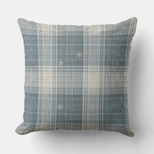 Frost Blue Nordic Plaid Snowflake Throw Pillow
