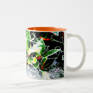 frost covered red berries and holly for christmas Two-Tone coffee mug
