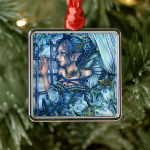 Frost Fairy Girl's View of a Sapphire Winter Metal Tree Decoration