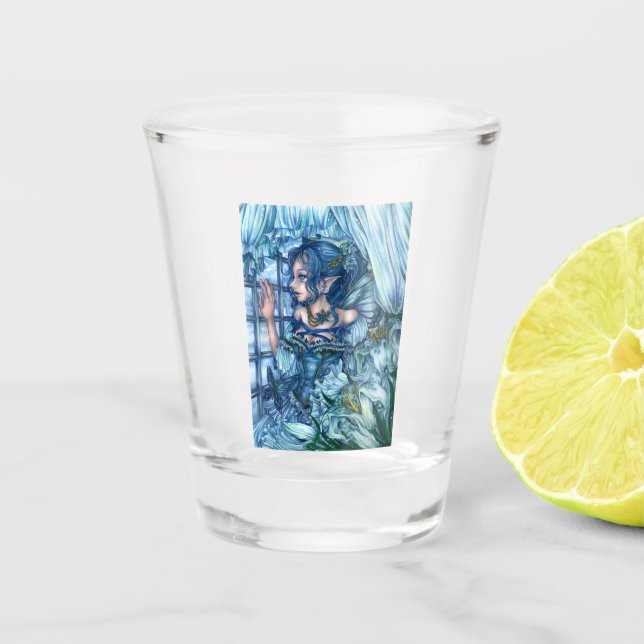 Frost Fairy Girl's View of a Sapphire Winter Shot Glass (Front)