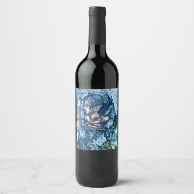 Frost Fairy Girl's View of a Sapphire Winter Wine Label (Front)