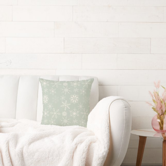 Frost & Flourish Snowflakes – Eucalyptus Cushion (Couch)