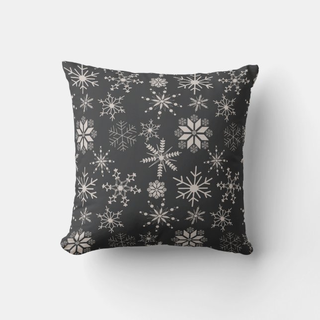 Frost & Flourish Snowflakes – Midnight Cushion (Front)