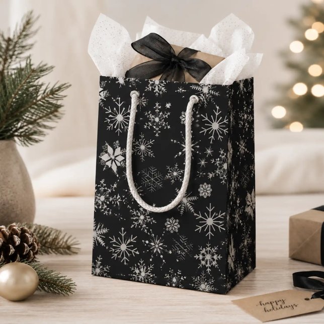 Frost & Flourish Snowflakes – Midnight Medium Gift Bag (A timeless snowflake gift bag for beautifully wrapped holiday surprises.)