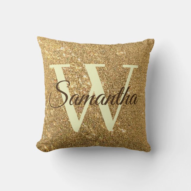 Frost Gold Glitter Monogrammed Cushion (Front)