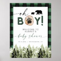FROST Green Flannel Pine Bear Baby Shower Welcome