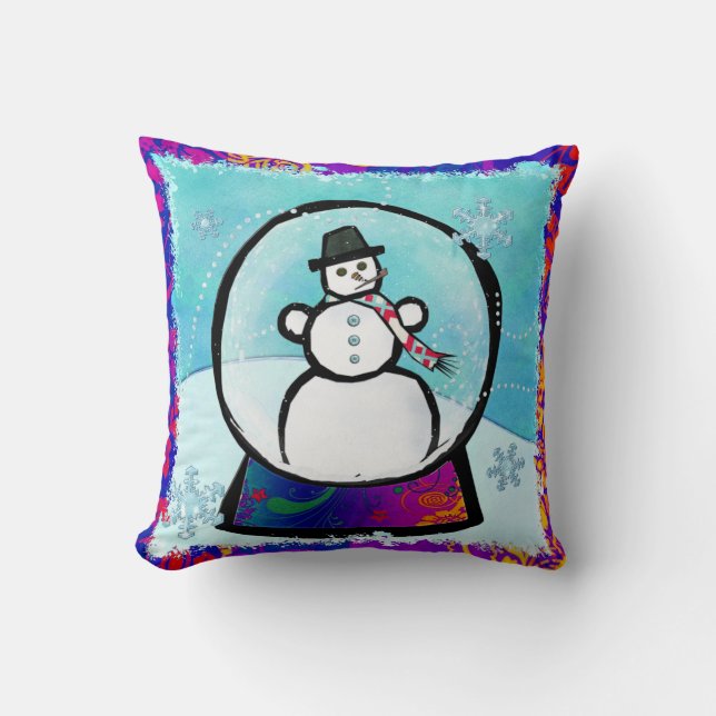Frost Man Snow Globe Folk Art Cushion (Front)