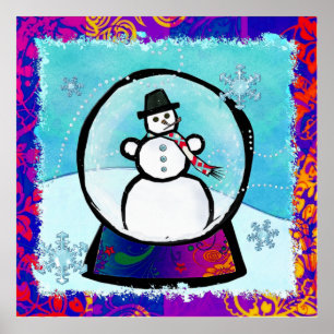 Frost Man Snow Globe Folk Art Poster