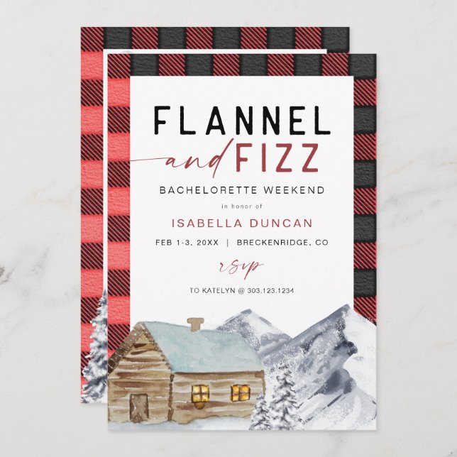 FROST Red Flannel & Fizz Winter Bachelorette Invitation (Front/Back)