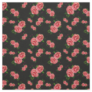 Frost Rosen, Pink rose, folk rose flower 2, black Fabric